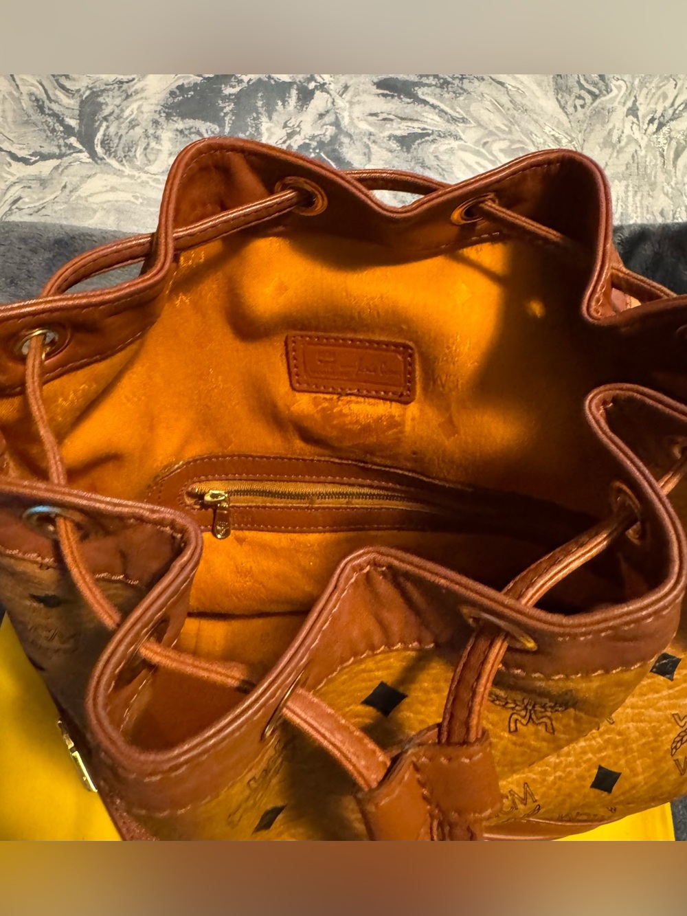 MCM Cognac/Chestnut Visetos Drawstring Shoulder Bag - Picture 6 of 12